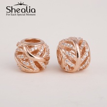 2014 new 14k rose gold plated pave cz crystal leaf charms beads 925 sterling silver jewelry
