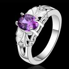 2014 Hot sell Chrismas gift Wholesale silver plated ring fashion jewelry purple stone in center ring