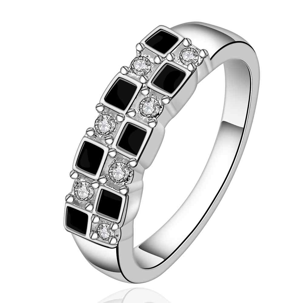 2014 Hot sell Chrismas gift Wholesale silver plated ring fashion jewelry 7 black square ring SMTR619