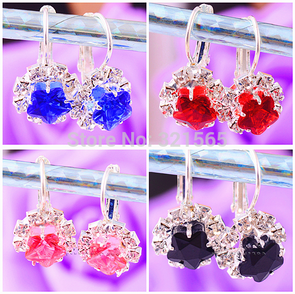 Flawless White Black Topaz sapphire garnet Star Crystal Silver Plated Women Wedding Earring Adorable Dangle Jewelry