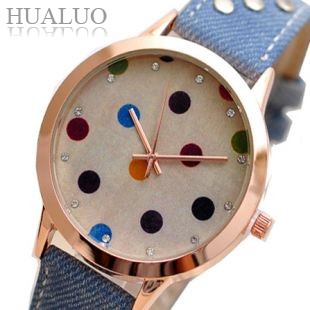 Scrub Popular Retro Fashion Denim Colored Dots Female Form Quartz Watches Ladies Luxury Watch W10070 4