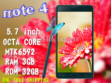 DHL FREE New arrive 5.7″ star perfect 1:1 Note 4 phone Octa Core mtk6592 3G ram 32G rom mobile phones 1920*1080 note4 cell phone