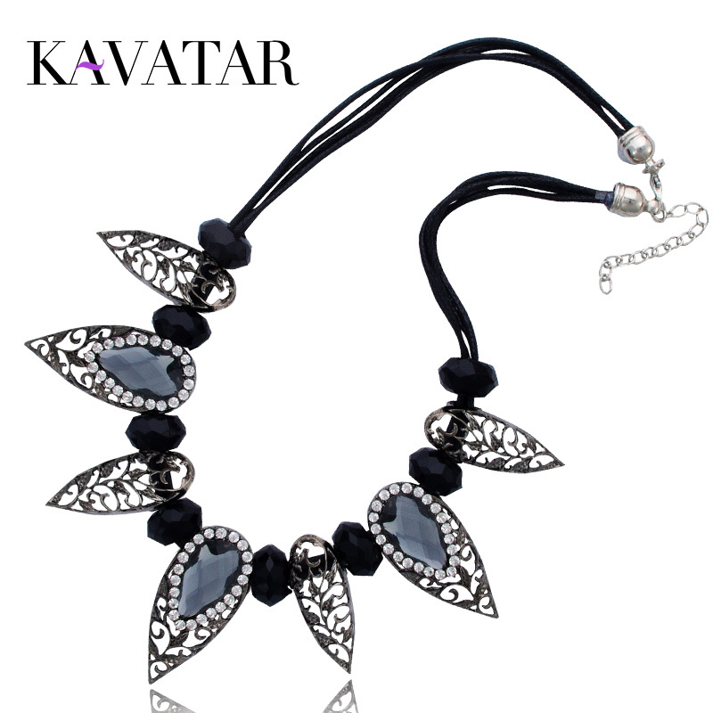 Vintage Jewelry Black Beads Crystal Rhinestone Collar Choker Statement Necklaces Pendants for Women Free shipping