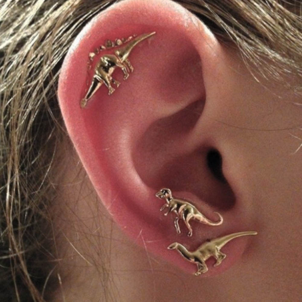 Boho rock animal dinosaur metal stud earring multiple stud set earrings for women men 3Pairs Set