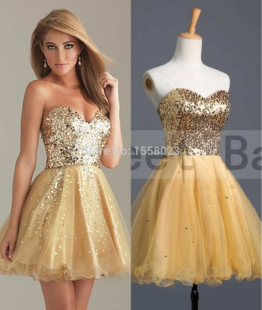 Cheap-Gold-Short-Prom-Dresses-2015-Sequined-Sweetheart-Sleeveless-Lace ...