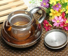 Coffee Tea Stainless Steel Faced Modern Infuser Teapot Coffeepot 600ml Herbal With Filter Heat Resistant Glass