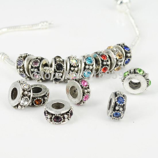 20 Pieces 1 Lot Rhinestone Crystal Antique Silver Plated 12x6mm Spacer Charm Alloy Beads Fit Pandora