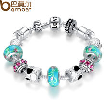 Free shipping New Fashion Style Handmade Charm Beaded Silver Women Bracelets Bangle Best Gift For Mother 5pcs/lot PA1019