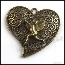 45pcs lot Wholesale 33mm Love Heart Cupid Pendants Alloy Vintage Bronze Necklace Pendants Fit Jewelry DIY