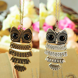 Free Shipping Min.order is $15 (mix order)Fashion Cute Owl Necklace With Big Black Eyes Pendant Necklace(China (Mainland))