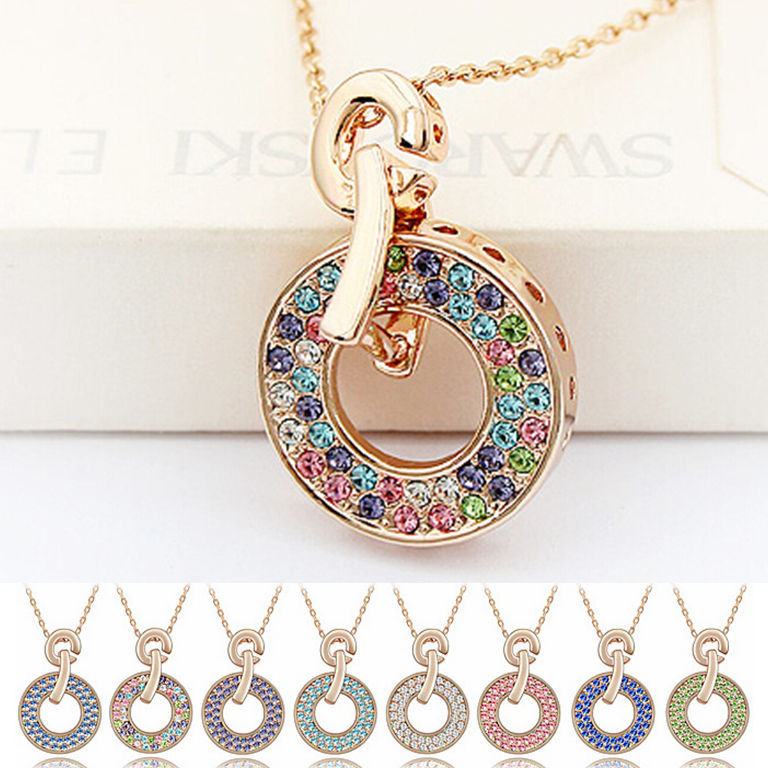Fashion Brand Necklace Vintage Style Rhinestone Austrian Crystal Necklace Pendant For Women Rose Gold Plated Charm