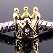 Min order $10 Free Shipping 1pc Jewelry 925 Silver Bead Charm European Golden Queen Crown Bead Fit BIAGI Bracelet Necklace H572