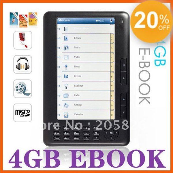 Free Shipping 7 inch E Book Reader 4GB 800X480 Support TF Card FM Radio Wholesale Price