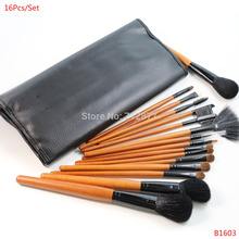 Professional Black Bag 16pcs Makeup Brushes Set Nature Wooden Handle Brush Cosmetic Tools Kit