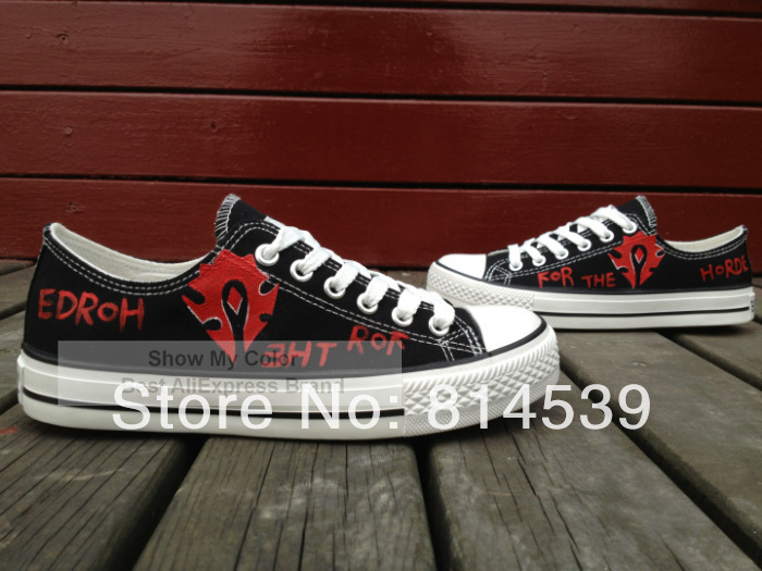 WOW World Of Warcraft For The Horde Black Shoes Hand Painted Low Top Canvas Fashion Shoes