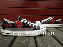 WOW World Of Warcraft For The Horde Black Shoes Hand Painted Low Top Canvas Fashion Shoes