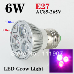 E27 6W 2Red 1Blue LED Grow light for flowering plant and hydroponics system Free Shipping(China (Mainland))