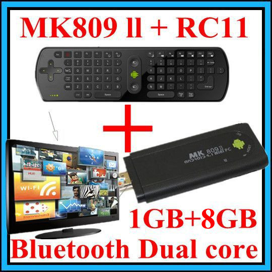 Dual core Mini PC wireless keyboard fly air mouse Bluetooth android tv box 1GB RAM 8GB ROM ( A lot=1pcs MK809II + 1pcs RC11 )(Hong Kong)