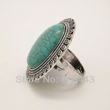 RR102 European Royal Big Oval TURQUOISE Tibetan Silver vintage retro Exaggerated RING jewelry