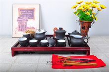 solid wood tea tray + famous YiXing kung fu tea set + funny Buddha tea figure, low price tea board