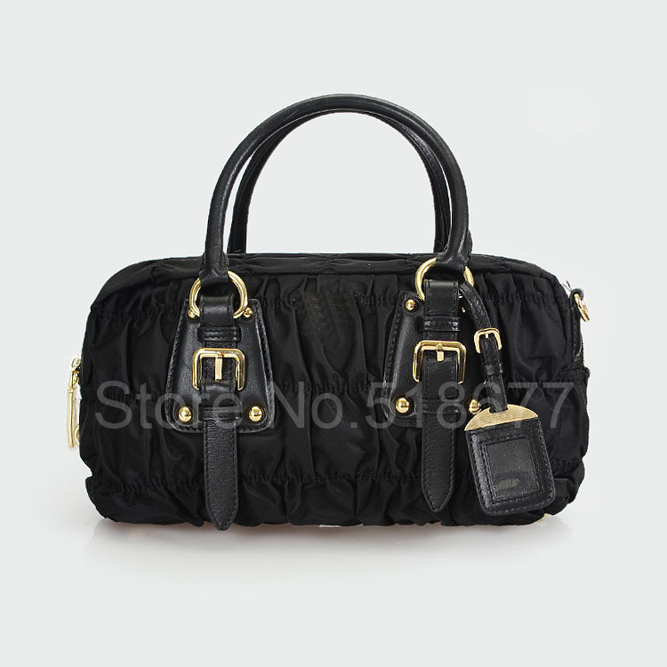Womens Lady Tote Bags Handbags Black Nylon and Cowhide Leather Fashion Handbags Designer Famous Brand