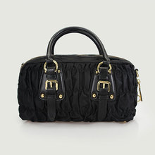Womens Lady Tote Bags Handbags Black Nylon and Cowhide Leather Fashion Handbags Designer Famous Brand