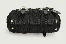 Womens Lady Tote Bags Handbags Black Nylon and Cowhide Leather Fashion Handbags Designer Famous Brand