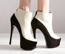 2014 Gold Black Autumn Boots Shoes Woman Color Block Platform High Heels Ankle Boots Women Ladies