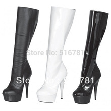 Classics round toe black matte PU platform boots sexy clubbing 15cm high heeled shoes 6 inch