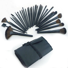New 32 PCS Eyebrow Shadow Makeup Cosmetic Brush Set Natural Leather free shipping