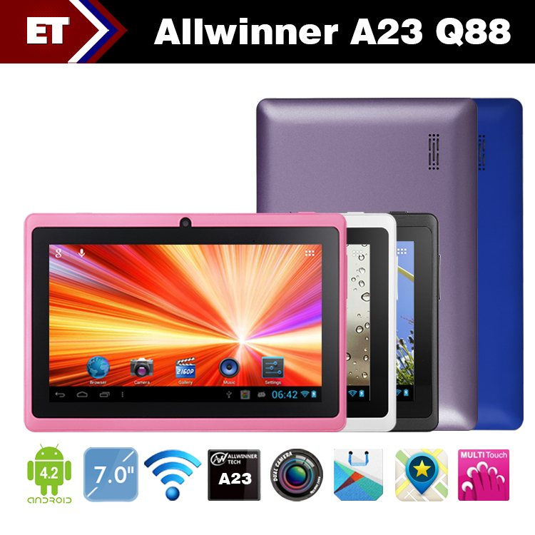 7 pollici Android 4.2 q88 tablet pc 512 ram 4gb wifi doppia fotocamera Allwinner a23 dual core 2160p schermo capacitivo