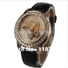 W5 LZ Jewelry Hut Wholesale Fashion 10 Colors Leather Rhinestone Butterfly Women Dress Watches