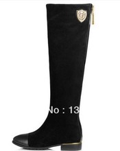 free shipping 2013 autumn fashion boots high-leg flat heel ladies flat boots long flats brand the suede nubuck knight retro shoe
