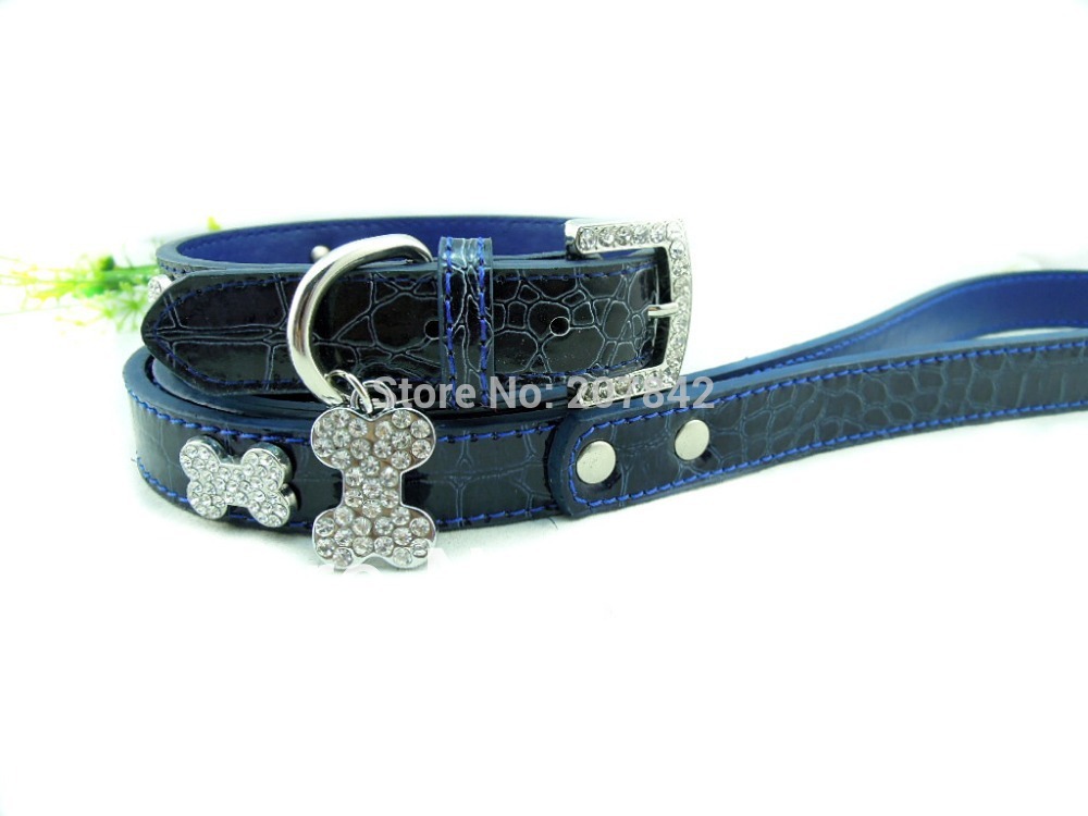 -Rhinestone-Charms-Croc-Leather-Dog-Collar-And-Matching-Leash ...