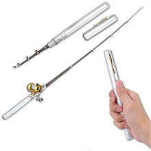 Sale Pen Shape Portable Pocket Aluminum Alloy Fishing Fish Rod Pole with Reel Set free shipping