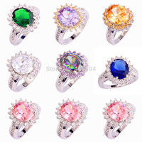 Wholesale Unisex Rainbow Topaz Morganite Sapphire & Emerald Quartz Pink & White Topaz 925 Silver Ring Size 6 7 8 9 10 JEWELRY