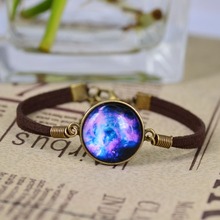 No Mini free shipping NEW Galaxy Bracelet Lovely galaxy Nebula Space Glass Bracelet Suede Leather Bracelet