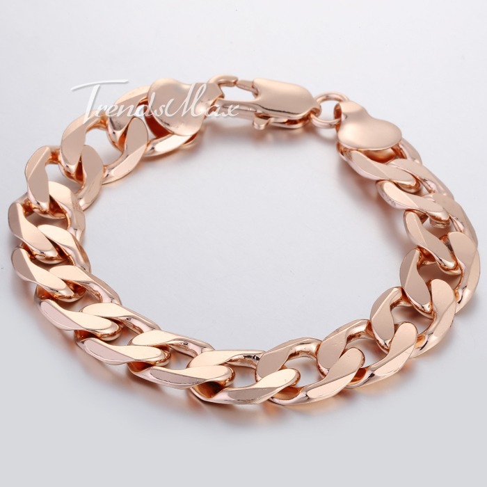 Mens Chain 10 12mm 18K Rose Gold Filled Link Bracelet Bracelet Customized Curb Huge Super Cool