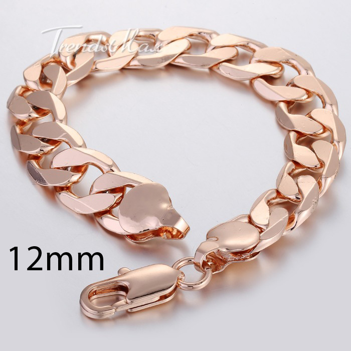 Mens Chain 10 12mm 18K Rose Gold Filled Link Bracelet Bracelet Customized Curb Huge Super Cool