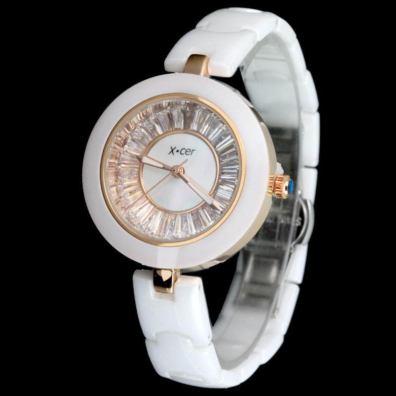 2014 hot sale women ceramic full rhinestone dial top band luxury ladies jewelry free shipping wrist