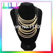 18 inch Leather Chains Cross Gold Layered Metal Tube Choker Statement Necklace fashion jewelry with big