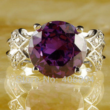 Free Shipping Purple Jewelry Elegant Amethyst White Topaz 925 Silver Ring size 6 7 8 9