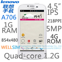 Original    Lenovo A706 Mobile phone 4.5IPS 854×480 MSM8225Q Quadcore 1.2G 1GRAM 4GROM  Android 4.1 5MP