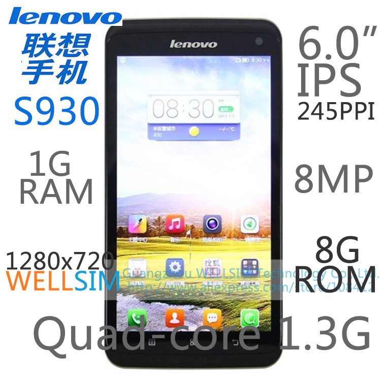 Original Lenovo S930 Multi language Mobile phone 6IPS 1280x720 MTK6582 Quadcore1 3G 1GRAM 8GROM Android 4