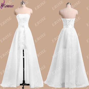 Ln-019 новинка короткое без бретелек аппликации чистый белый свадебное платье свадебное платье со съемным юбка