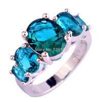 Wholesale Christmas Gift Distinctive Size 6 7 8 9 10 Oval Cut Green Sapphire 925 Silver Rings Jewelry