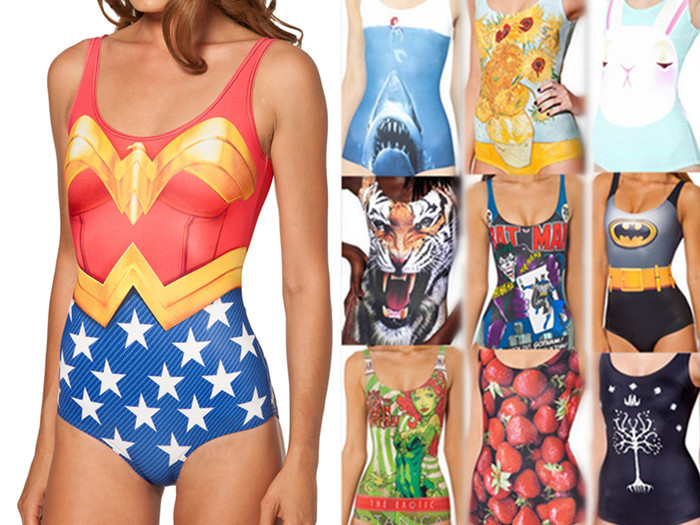 Sexy Bikini SUPERMAN WONDER WOMAN CAPE SUIT ELK WORLD FLAGS CANADA WESTEROS WIN OR DIE SWIMSUIT