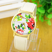 New Fashion Leather GENEVA Rose Flower Watch For Women Dress Watch stylish Quartz Watches free shipping