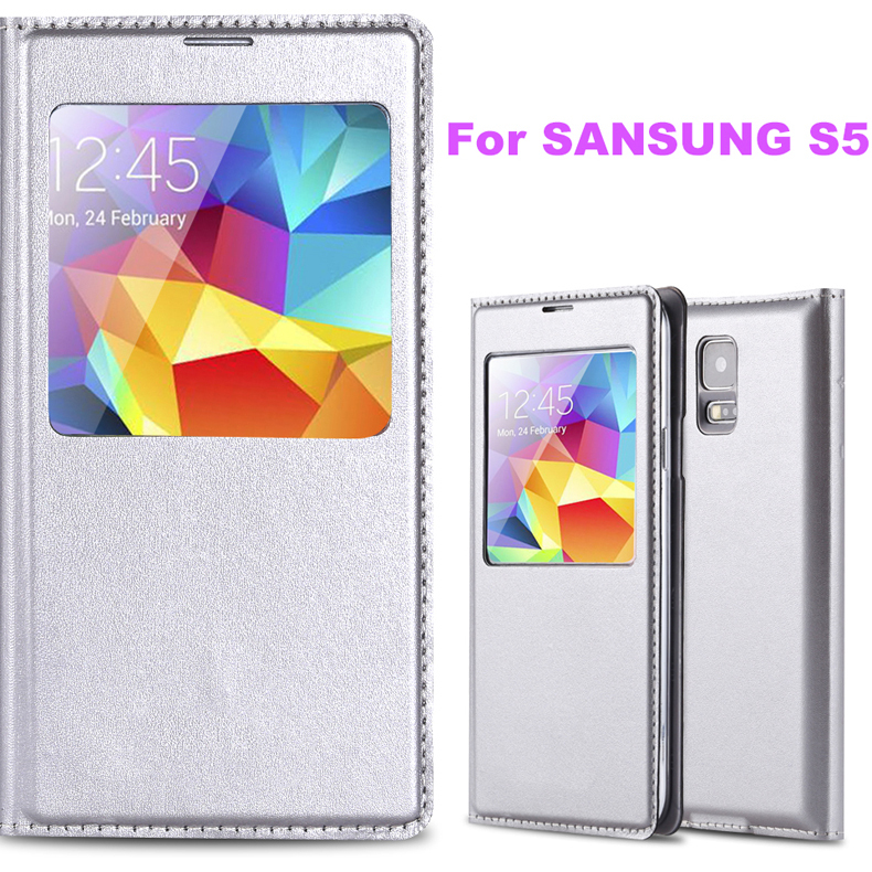 Ultra Thin Smart Sleep Awake Case For Samsung Galaxy S5 SV i9600 Window View Leather Flip