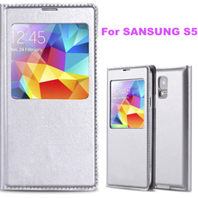 New Arrival Ultra Thin Smart Leather Case For Samsung Galaxy S5 SV i9600 S View Mobile Phone Cover Bags Automatic Sleep SGS03960